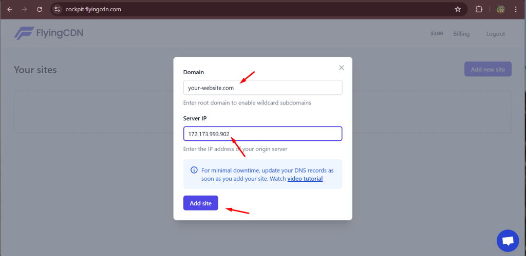 Add Server IP from LaunchWP to FlyingCDN 