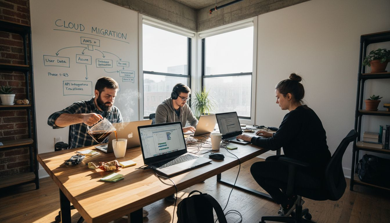 Why Choose Cloud Hosting for WordPress Success WordPress team working in cloud hosting office